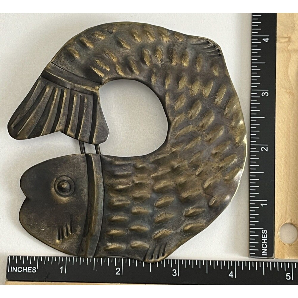 Brass Fish Belt / Scarf Holder Fashion Statement 4.5" Wide Boho Hippy Hippie VTG